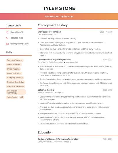 Workstation Technician Resume