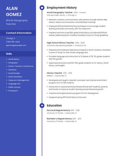 World Geography Teacher Resume