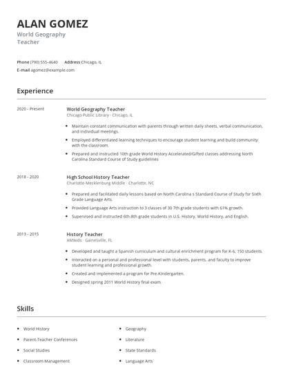 World Geography Teacher Resume
