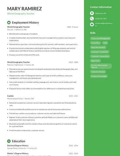 World Geography Teacher Resume