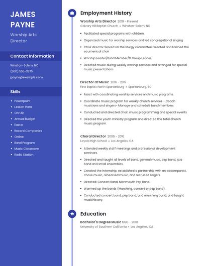 Worship Arts Director Resume