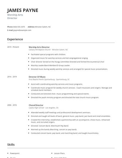Worship Arts Director Resume