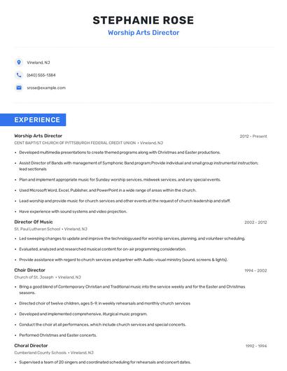 Worship Arts Director Resume