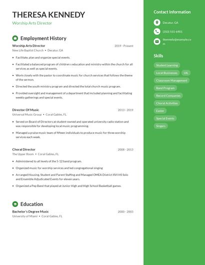 Worship Arts Director Resume