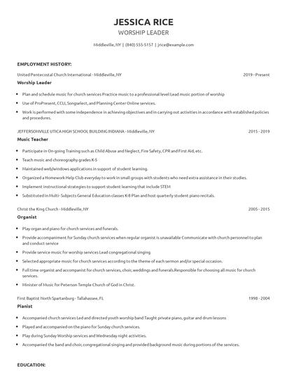Worship Leader Resume