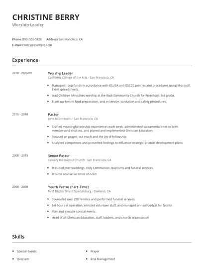 Worship Leader Resume