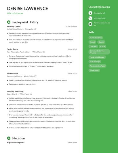 Worship Leader Resume