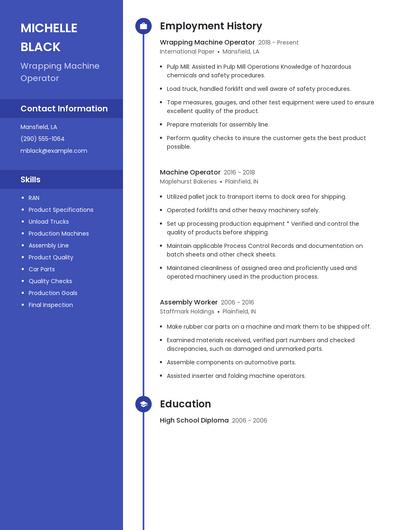 Wrapping Machine Operator Resume