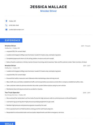 Wrecker Driver Resume