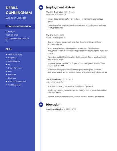 Wrecker Operator Resume