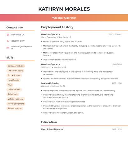 Wrecker Operator Resume