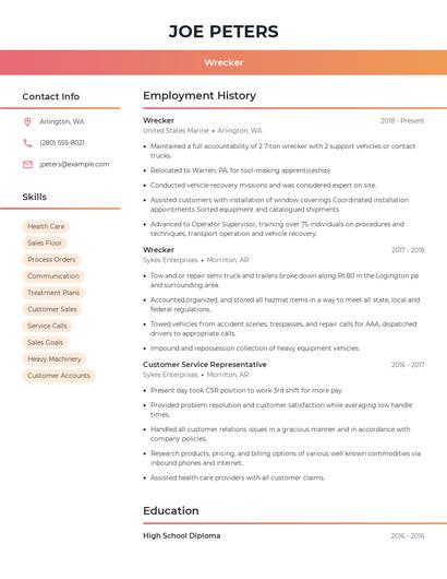 Wrecker Resume