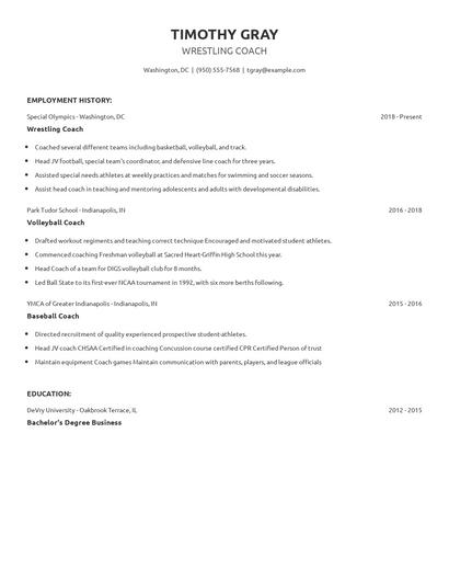 Wrestling Coach Resume