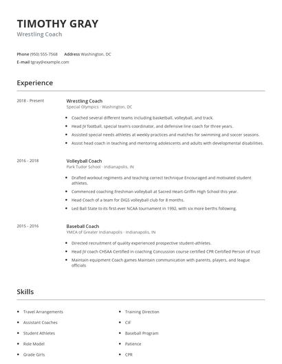 Wrestling Coach Resume