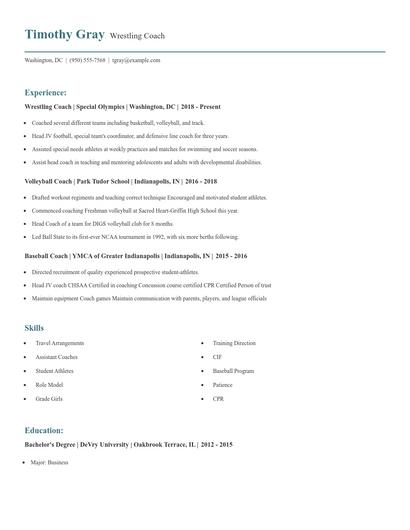 Wrestling Coach Resume