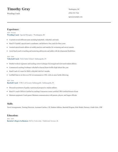 Wrestling Coach Resume
