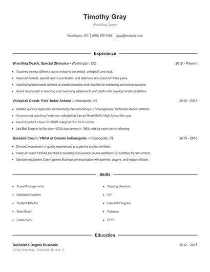 Wrestling Coach Resume