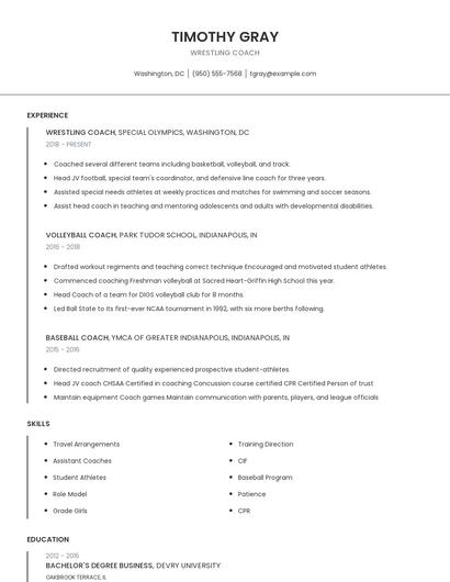 Wrestling Coach Resume