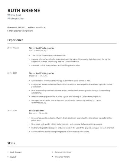 Writer And Photographer Resume
