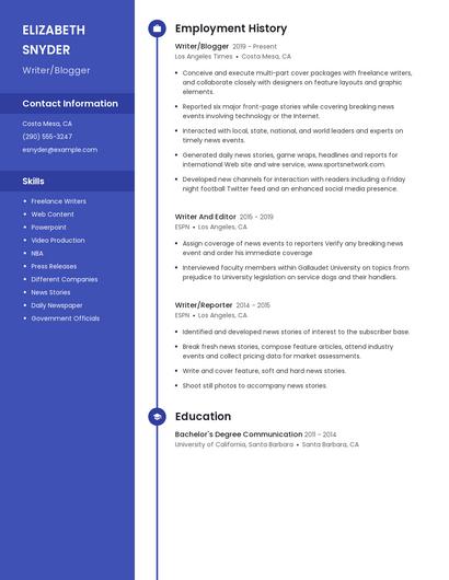Writer/Blogger Resume