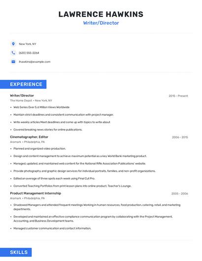 Writer/Director Resume