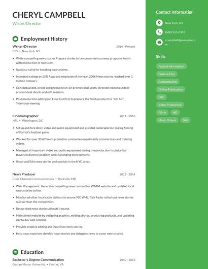 Writer/Director Resume