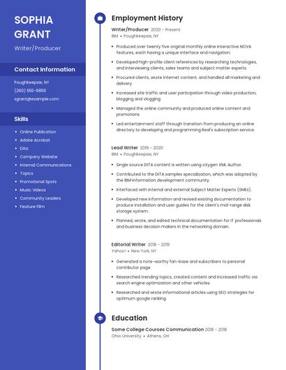 Writer/Producer Resume