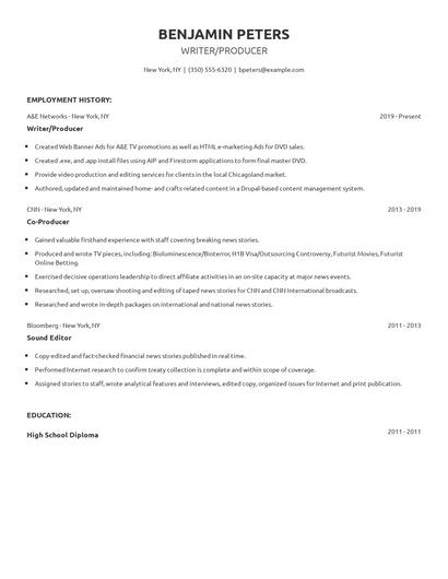 Writer/Producer Resume