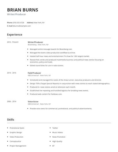 Writer/Producer Resume