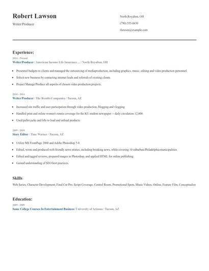 Writer/Producer Resume