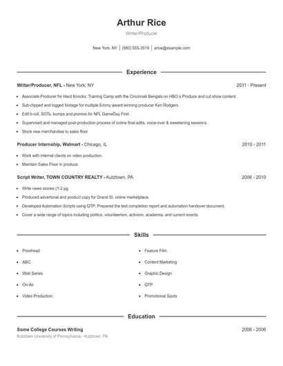 Writer/Producer Resume