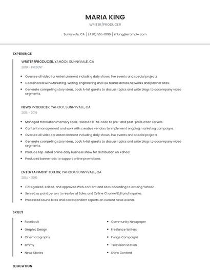 Writer/Producer Resume