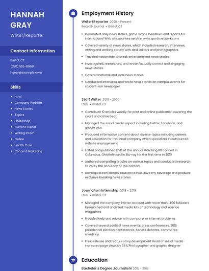 Writer/Reporter Resume