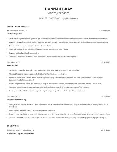 Writer/Reporter Resume