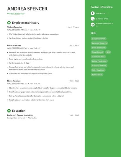 Writer/Reporter Resume