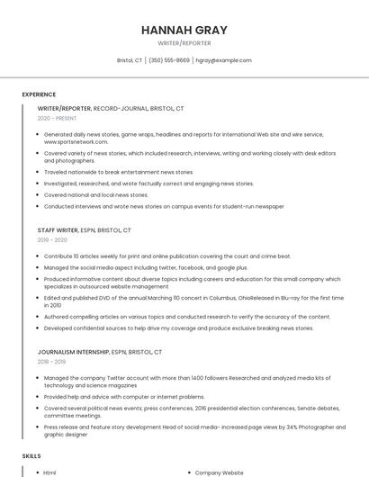 Writer/Reporter Resume