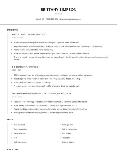 Writer Resume