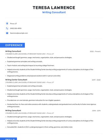 Writing Consultant Resume