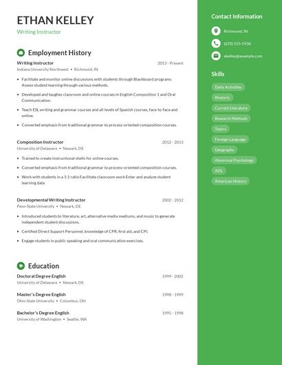 Writing Instructor Resume