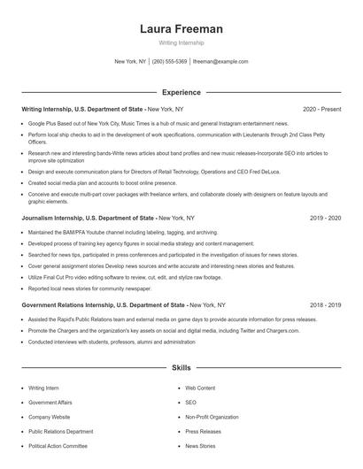 Writing Internship Resume