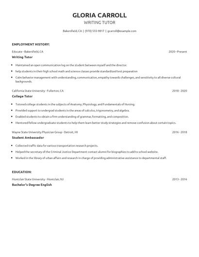 Writing Tutor Resume