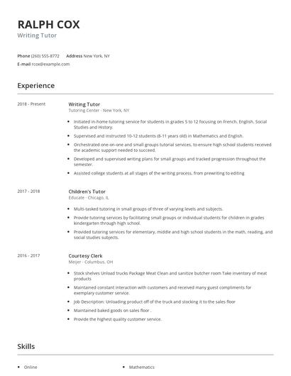 Writing Tutor Resume
