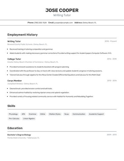 Writing Tutor Resume