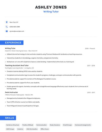 Writing Tutor Resume