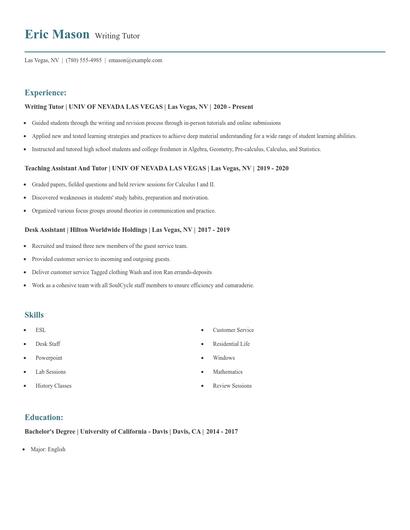 Writing Tutor Resume
