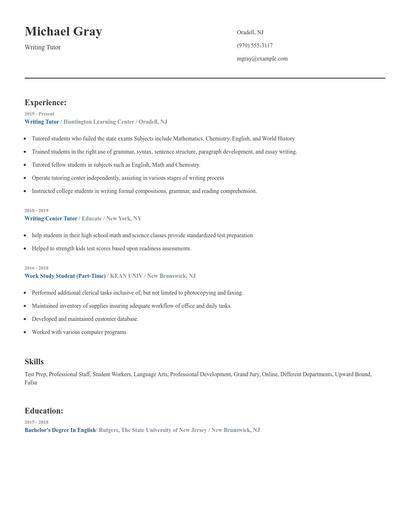Writing Tutor Resume