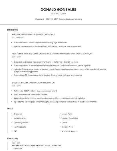 Writing Tutor Resume