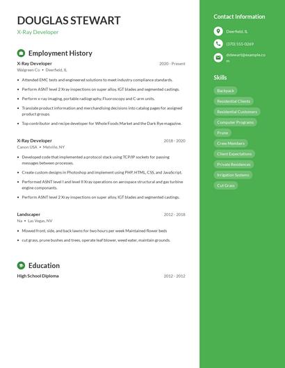 X-Ray Developer Resume