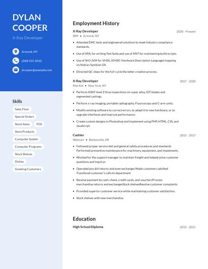 X-Ray Developer Resume
