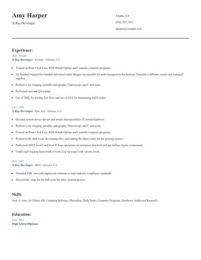 X-Ray Developer Resume